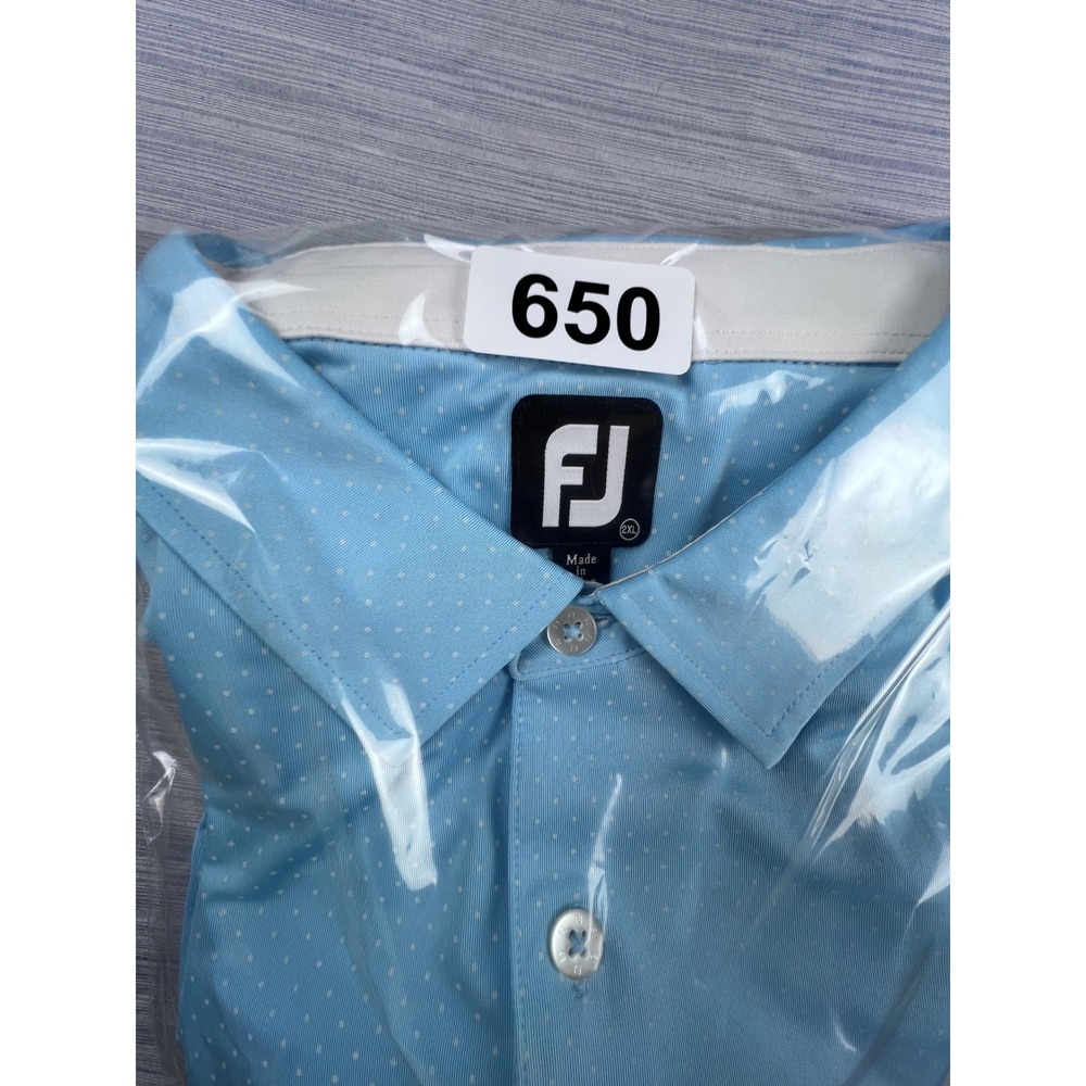 FootJoy Mens 2XL Light Blue White Micro Polka Dot Performance Golf Polo Shirt - Picture 6 of 6